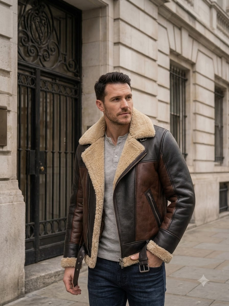 Taj Heritage B-3 Aviator Distressed Brown Shearling Bomber