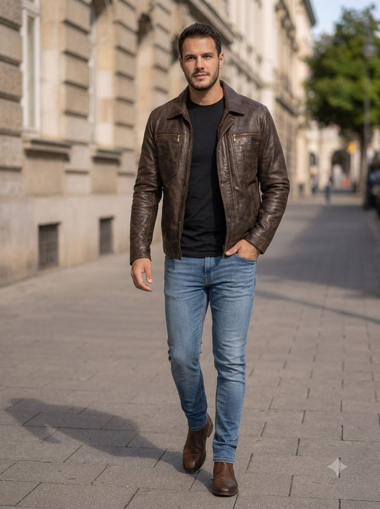 Taj Heritage Modena Espresso Burnished Cafe Racer Jacket