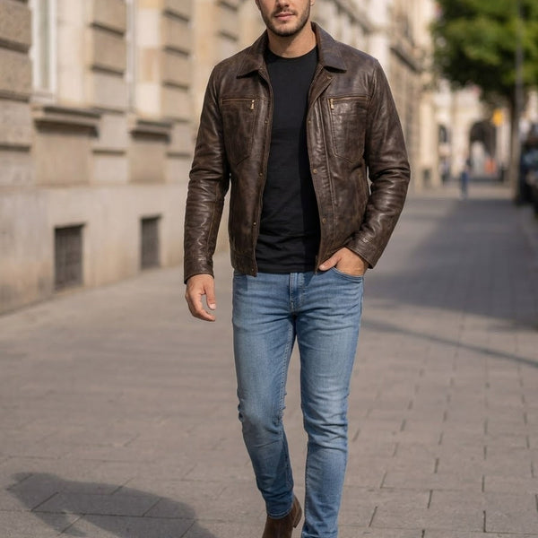 Taj Heritage Modena Espresso Burnished Cafe Racer Jacket