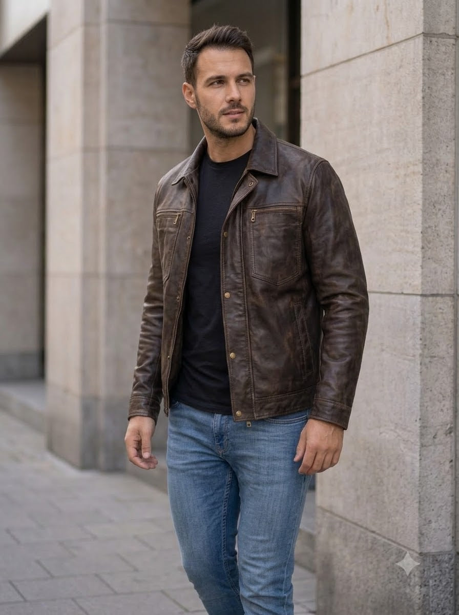 Taj Heritage Modena Espresso Burnished Cafe Racer Jacket