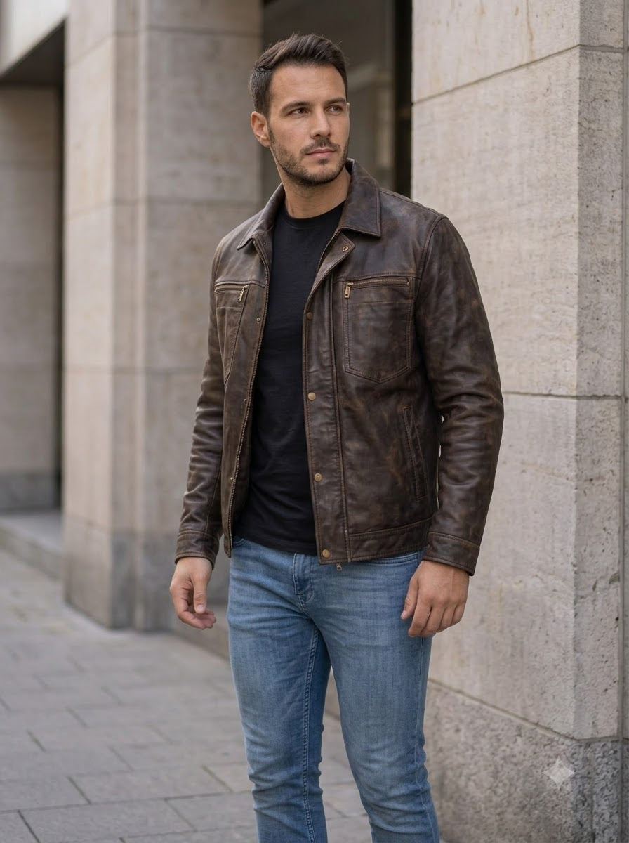 Taj Heritage Modena Espresso Burnished Cafe Racer Jacket