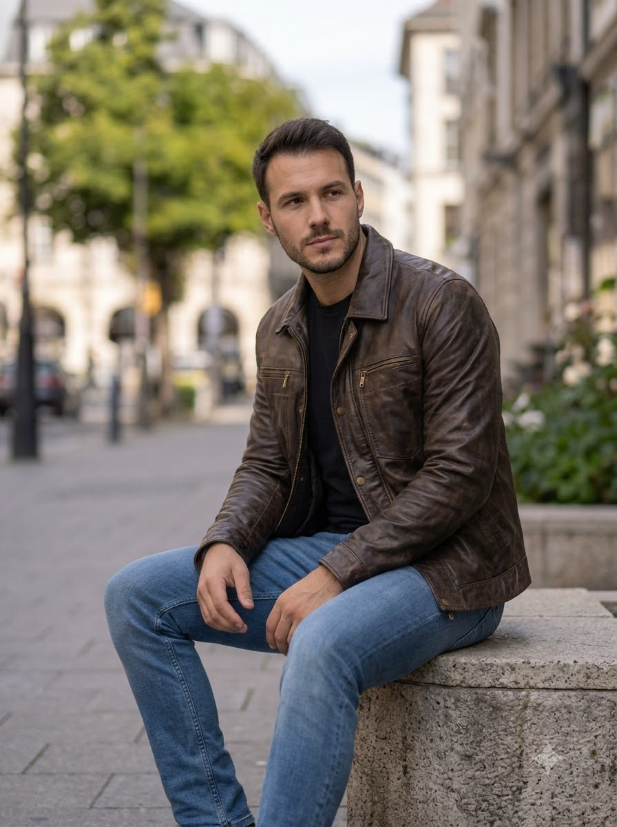 Taj Heritage Modena Espresso Burnished Cafe Racer Jacket
