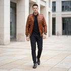 Taj Signature Amber Cognac Ribbed Moto Leather Jacket