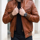 Taj Signature Amber Cognac Ribbed Moto Leather Jacket