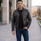 Taj Signature Sovereign Black Cafe Racer Leather Jacket