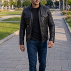 Taj Signature Sovereign Black Cafe Racer Leather Jacket