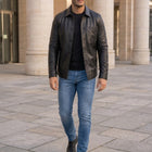 Taj Bespoke Soho Black Nappa Leather Snap Overshirt