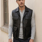 Taj Signature Tactical Black Leather Cargo Utility Vest