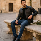 Taj Bespoke Chelsea Black Waxed Leather Utility Jacket