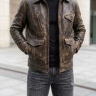 Taj Heritage Rawhide Distressed Brown Utility Leather Jacket