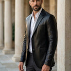 Taj Bespoke Sartorial Black Nappa Leather Two-Button Blazer