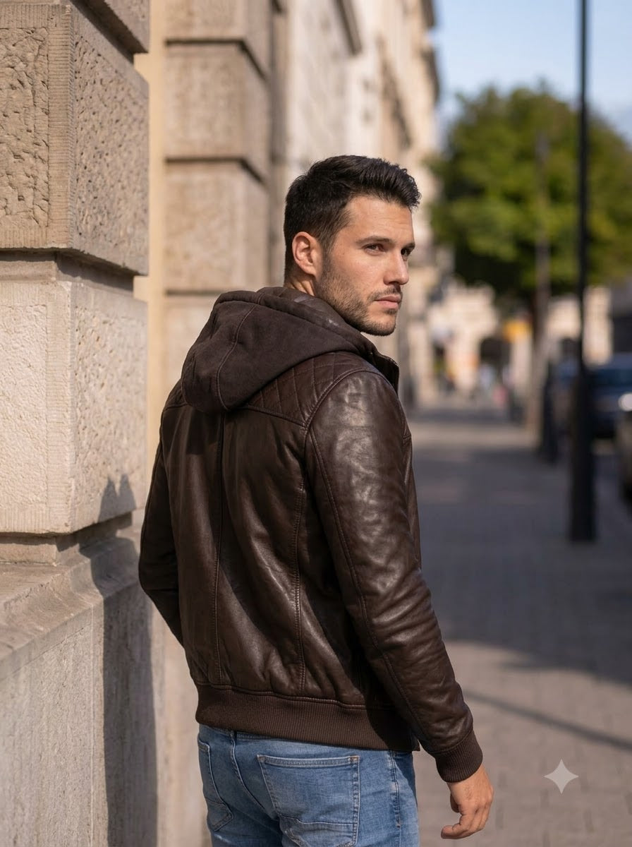 Taj Heritage Urban Explorer Hooded Brown Leather Jacket