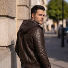 Taj Heritage Urban Explorer Hooded Brown Leather Jacket