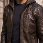 Taj Heritage Urban Explorer Hooded Brown Leather Jacket