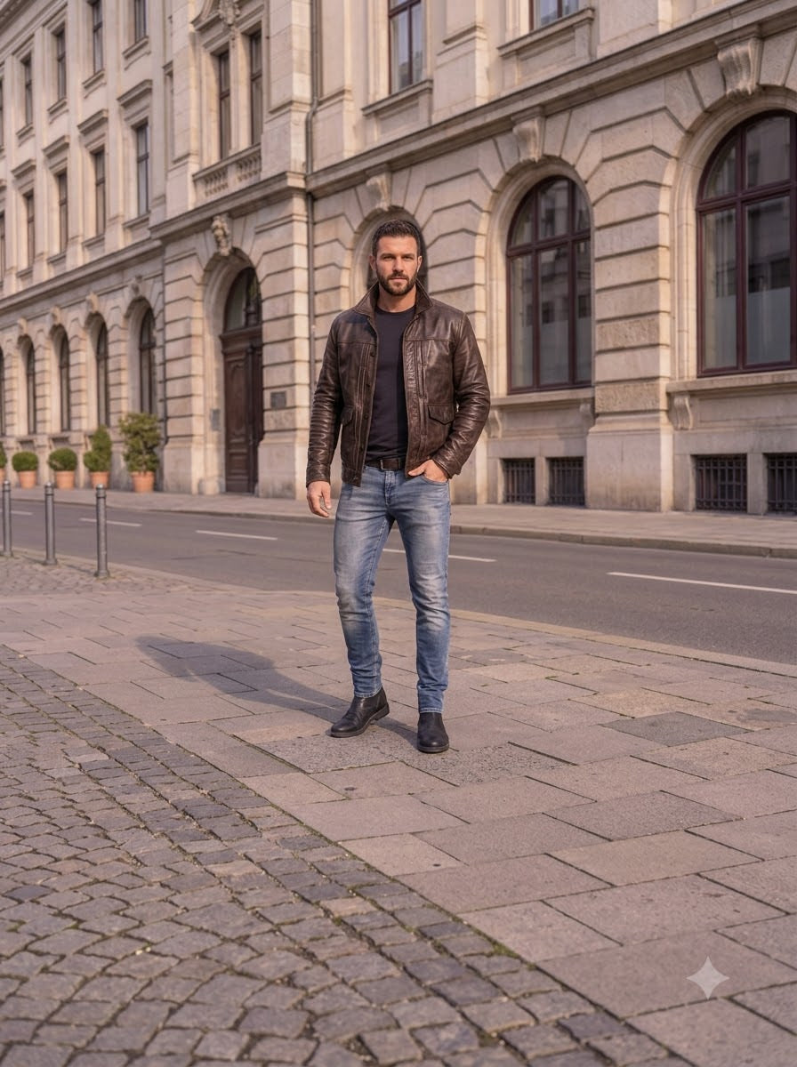 Taj Heritage Vintage Roadster Espresso Leather Jacket
