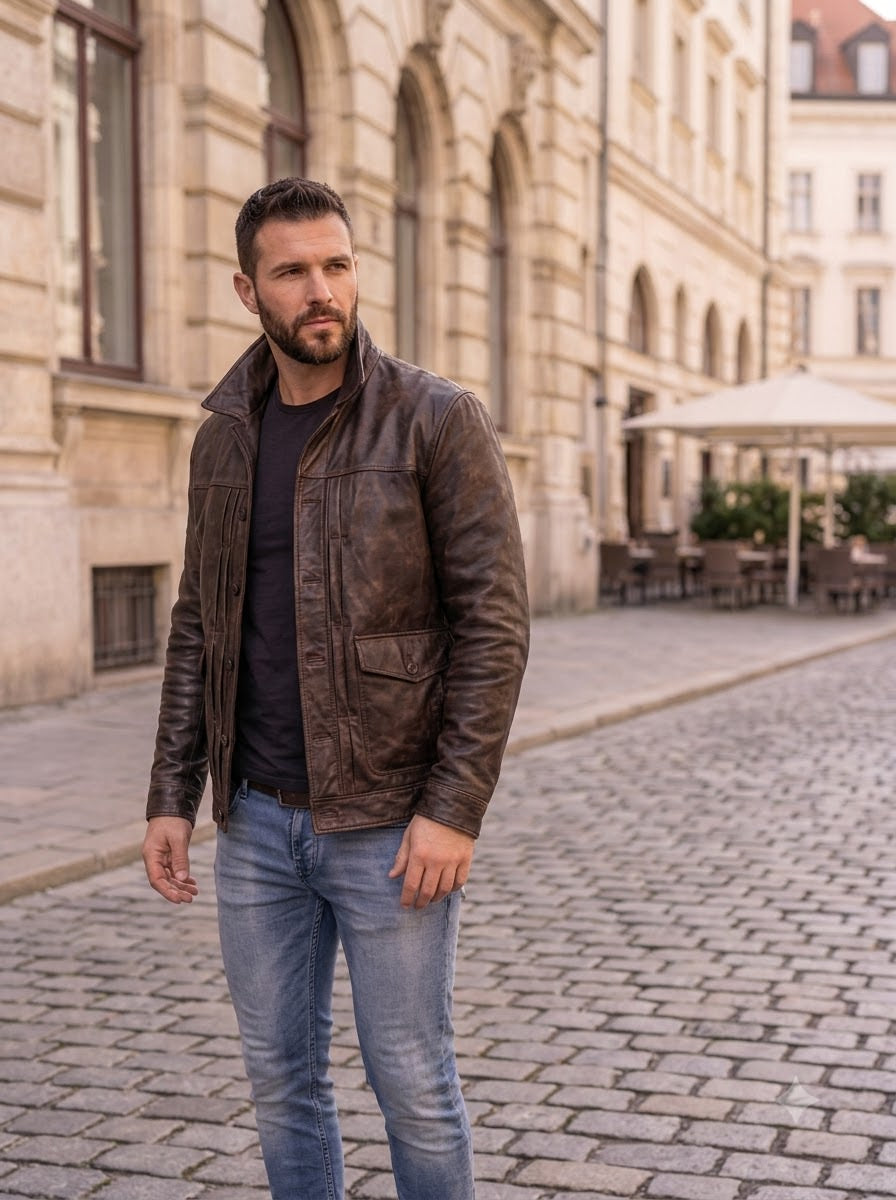 Taj Heritage Vintage Roadster Espresso Leather Jacket