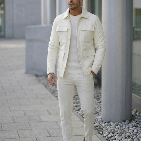 Taj Bespoke St. Tropez Off-White Quilted Leather Overshirt