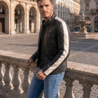 Taj Bespoke Silverstone Biker Jacket with Racing Sleeve Stripe - View 1000166119