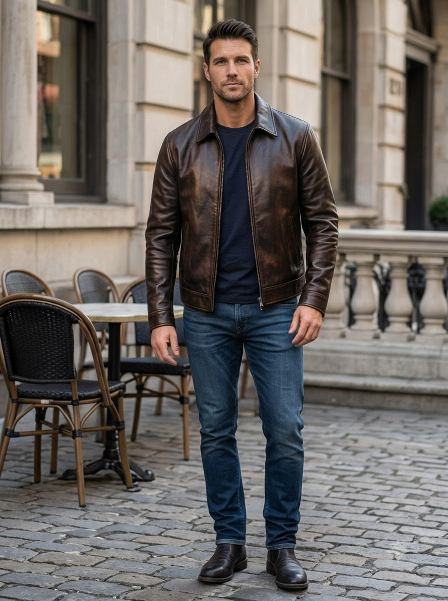 Taj Heritage Verona Antique Burnished Brown Leather Jacket - View 1000166124