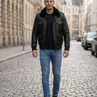 Taj Imperial Alpine Black Aviator Shearling Collar Leather Jacket - View 1000166136
