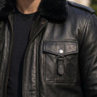 Taj Imperial Alpine Black Aviator Shearling Collar Leather Jacket - View 1000166140