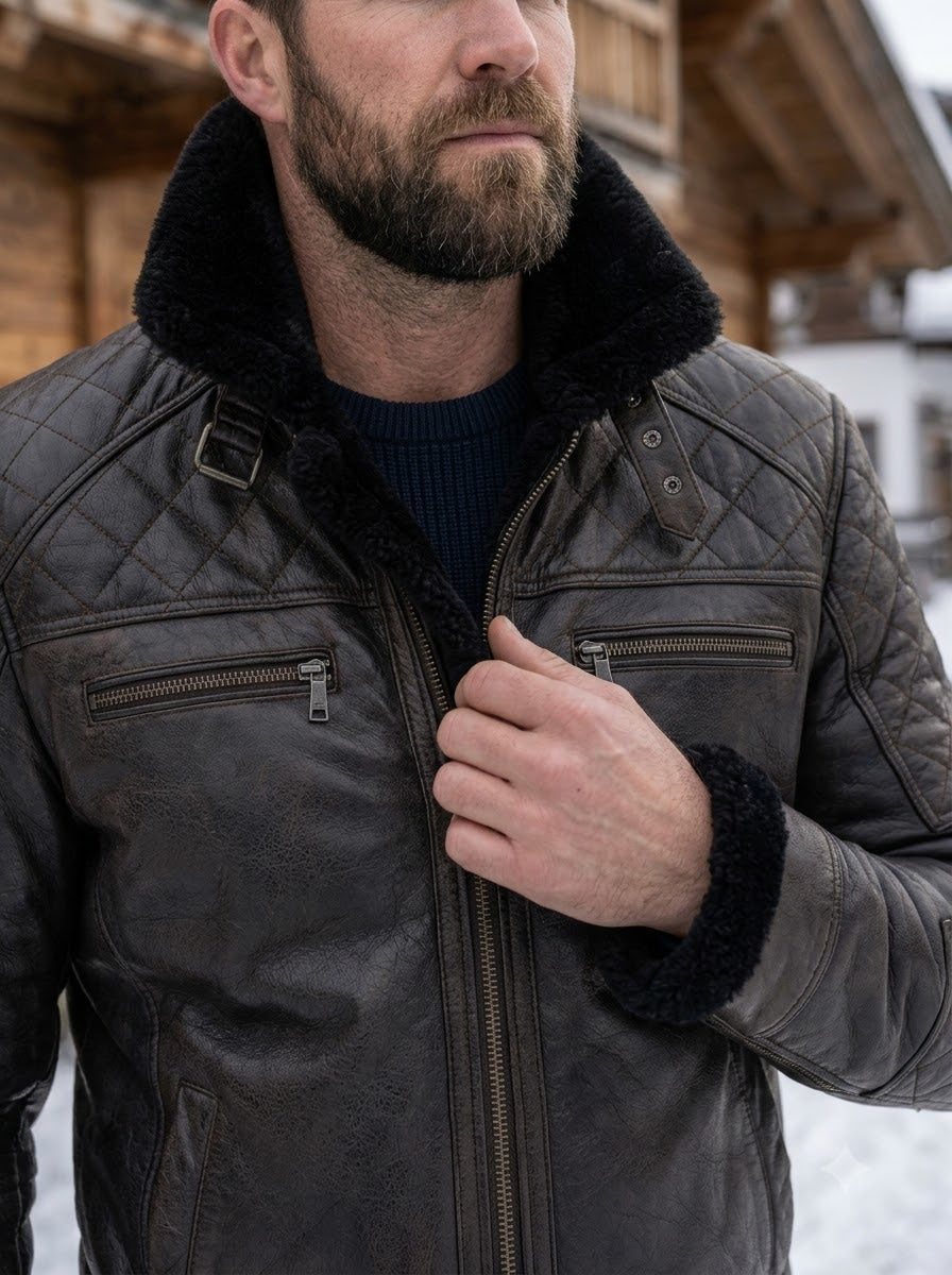 Taj Heritage St. Moritz Weathered Brown Shearling Mountain Jacket - View 1000166145