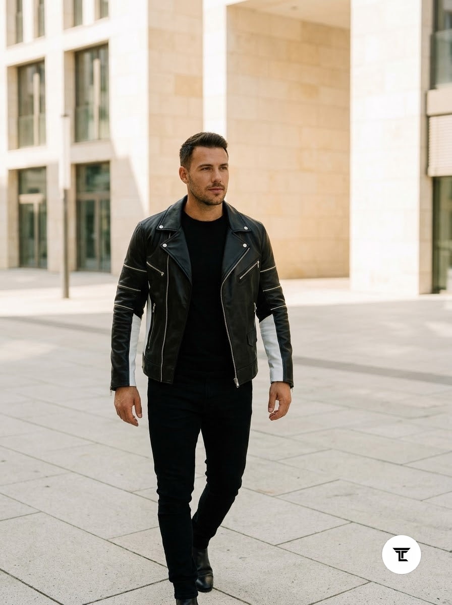 Taj Signature Stealth Black Biker Leather Jacket