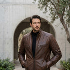 Taj Signature Chestnut Diamond-Stitch Cafe Racer Jacket