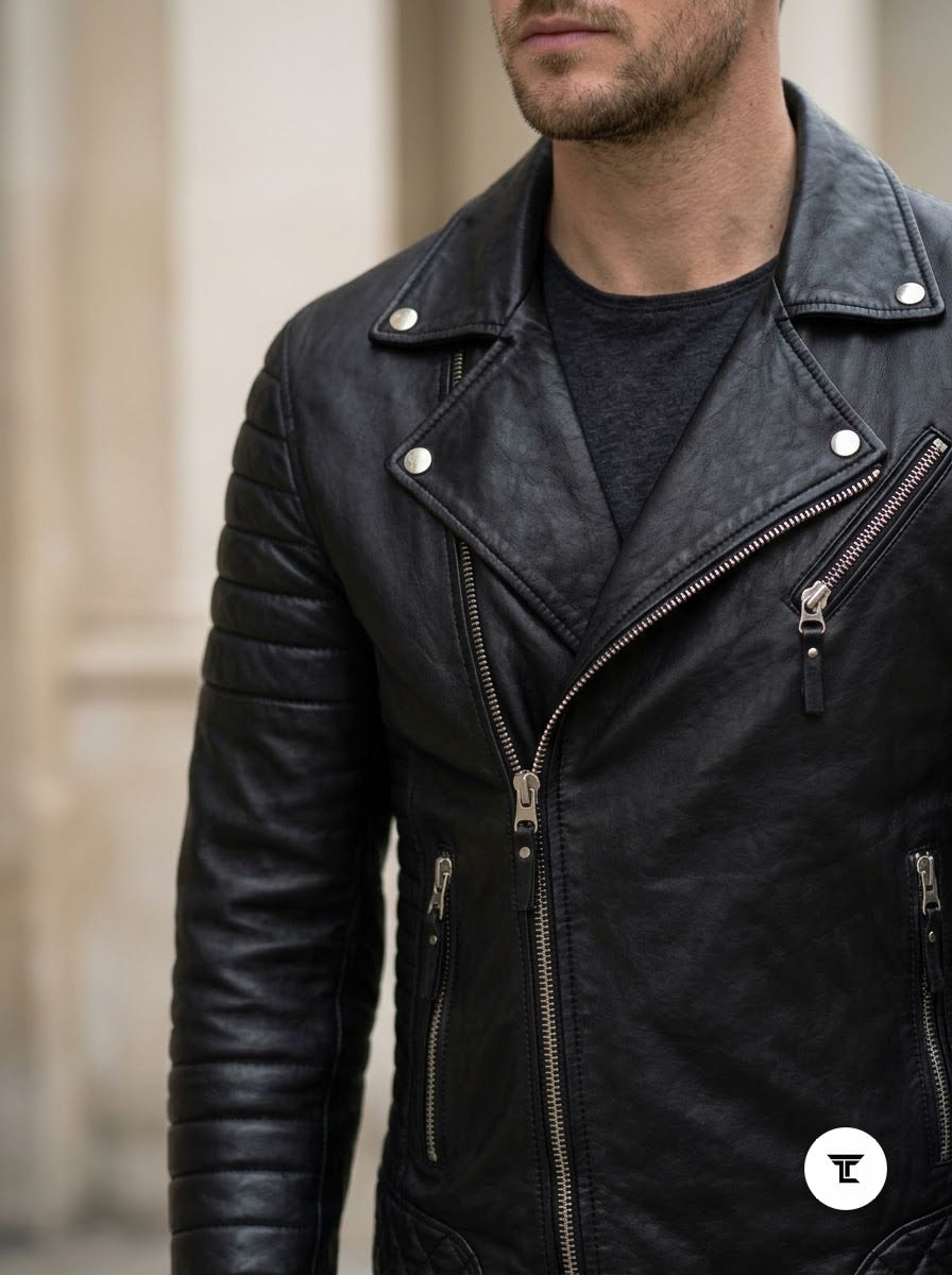 Taj Signature Milano Asymmetrical Black Double-Rider Biker Jacket - View 1000166579
