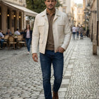 Taj Bespoke St. Moritz Ivory Safari Leather Overshirt
