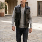 Taj Signature Tactical Black Leather Cargo Utility Vest