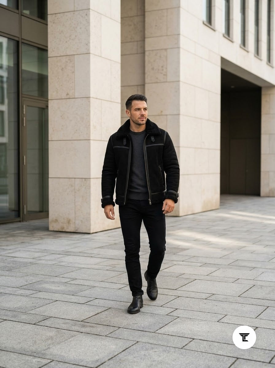 Taj Signature Obsidian Black Suede Harrington Jacket