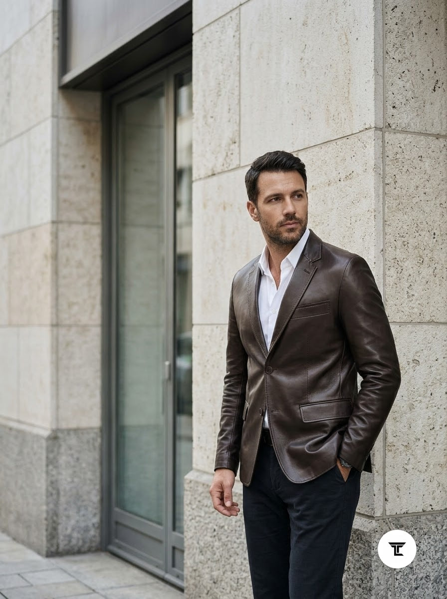 Taj Bespoke Tuscany Espresso Leather Blazer