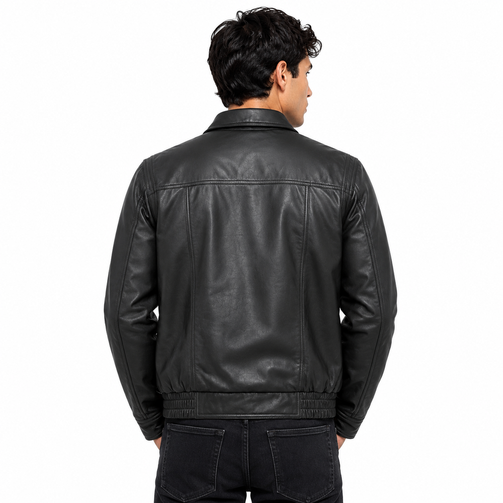Elastic Leather Jacket - By Taj Leather Pure Black