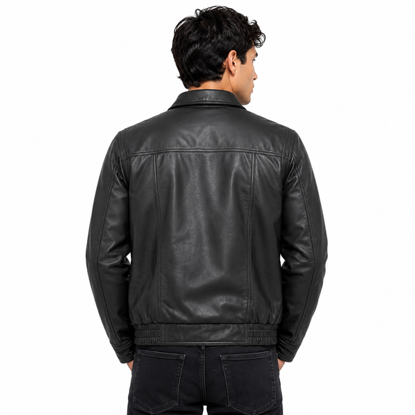 Elastic Leather Jacket - By Taj Leather Pure Black