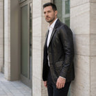 Taj Bespoke Executive Black Nappa Leather Two-Button Blazer