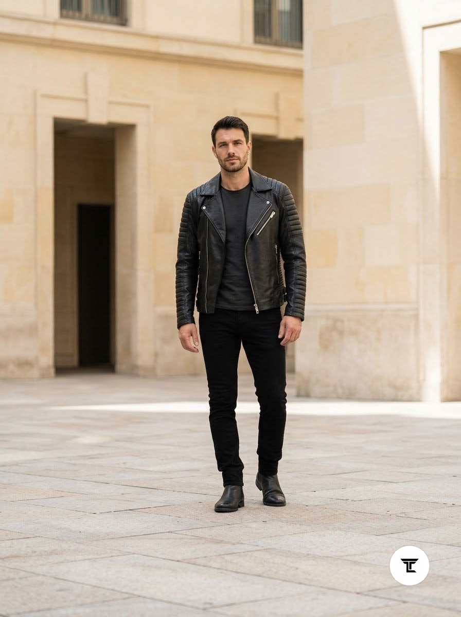 Taj Bespoke Phantom Ribbed Asymmetric Biker Leather Jacket