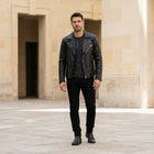 Taj Bespoke Phantom Ribbed Asymmetric Biker Leather Jacket
