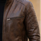 Taj Signature Chestnut Diamond-Stitch Cafe Racer Jacket