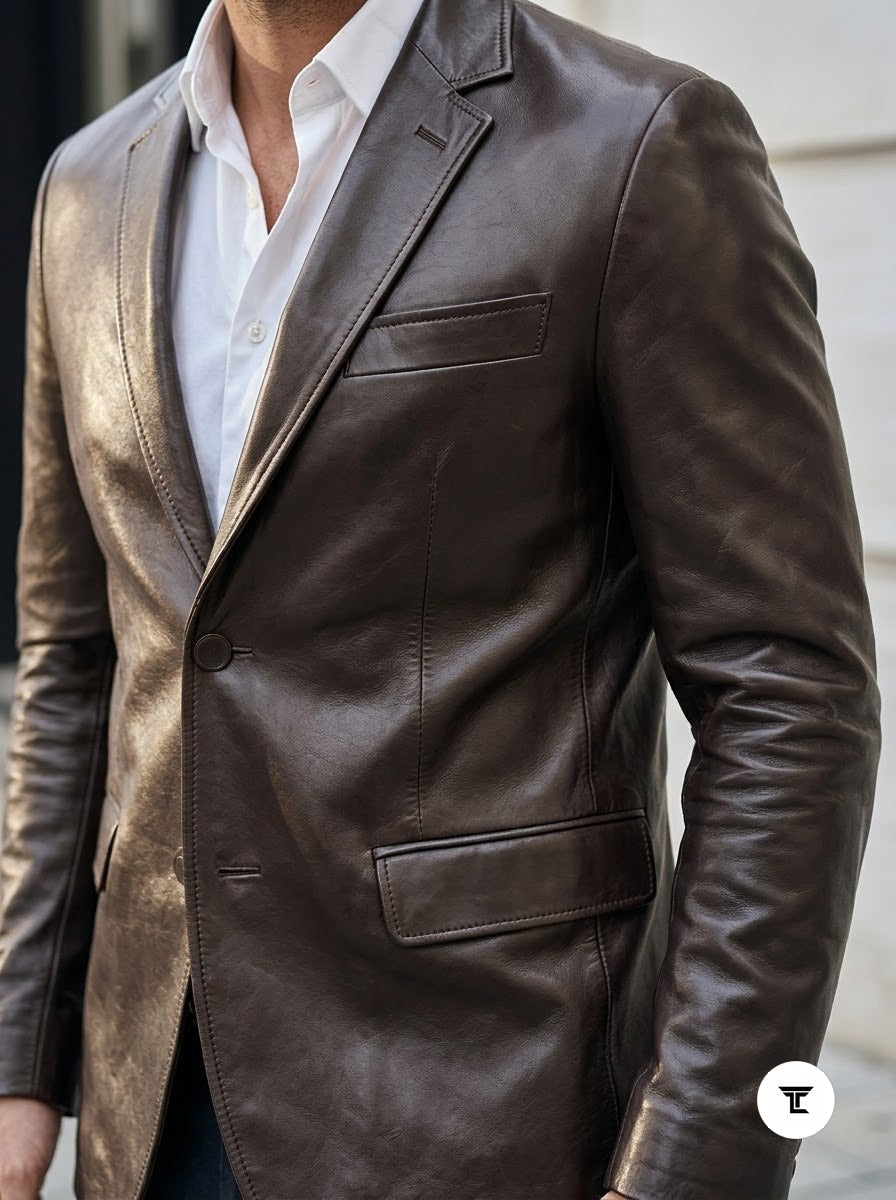 Taj Bespoke Tuscany Espresso Leather Blazer