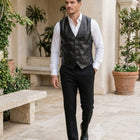 Taj Artisan Venice Crocodile Embossed Black Leather Waistcoat Vest - View 1000166356