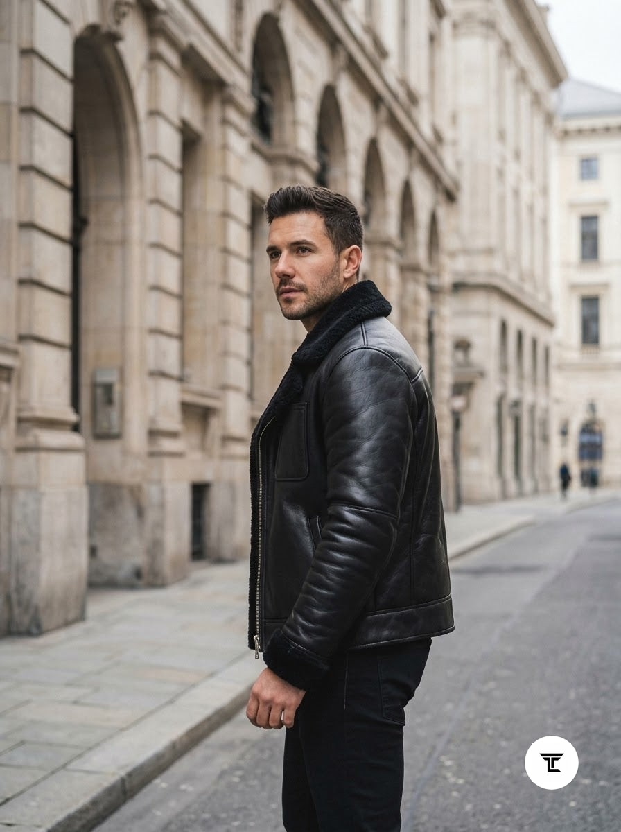 Taj Signature Aspen Black Shearling Aviator Jacket