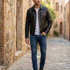 Taj Bespoke Tribeca Black Leather Button Overshirt