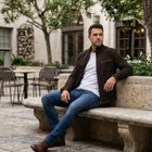Taj Signature Chocolate Velour Suede Cafe Racer Jacket
