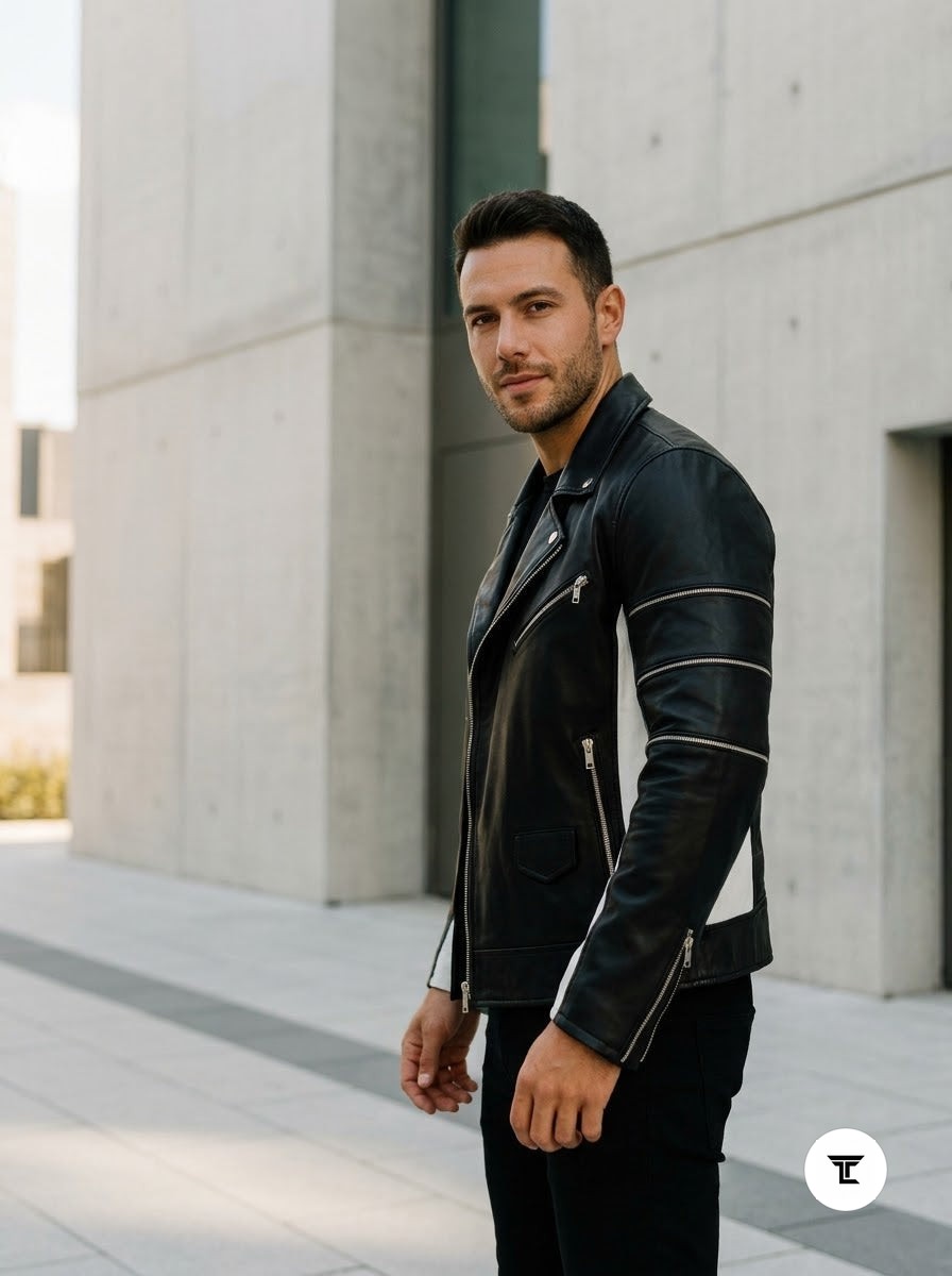 Taj Signature Stealth Black Biker Leather Jacket