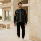 Taj Signature Monaco Striped Racing Leather Jacket