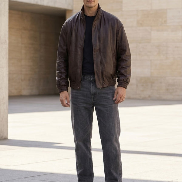 Taj Signature Zurich Dark Brown Elastic Hem Lambskin Bomber