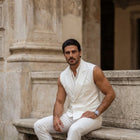 Taj Royal Ivory Double-Breasted Sleeveless Leather Vest - View 1000166287