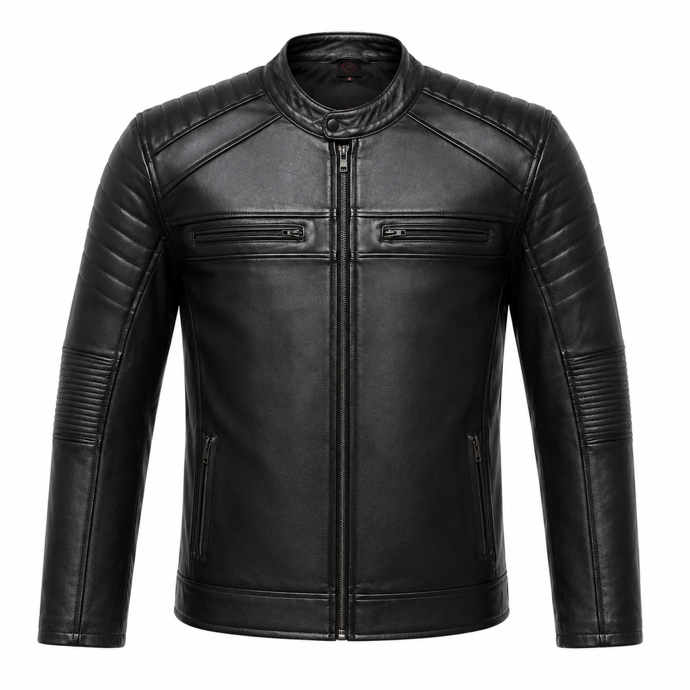 Stickers Design Leather Jacket - By Taj Leather Pure Black