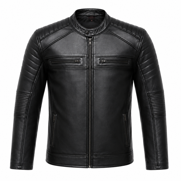 Stickers Design Leather Jacket - By Taj Leather Pure Black
